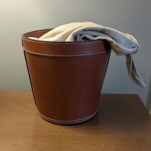 STAUD Brown Leather Bucket with Beige Cloth handbag